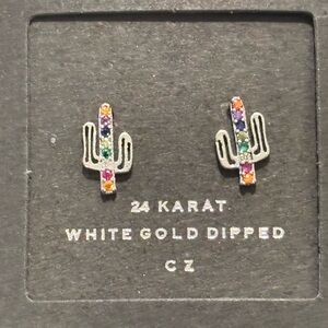 24k White Gold Dipped Cactus Earrings with Colored CZ *NIB*